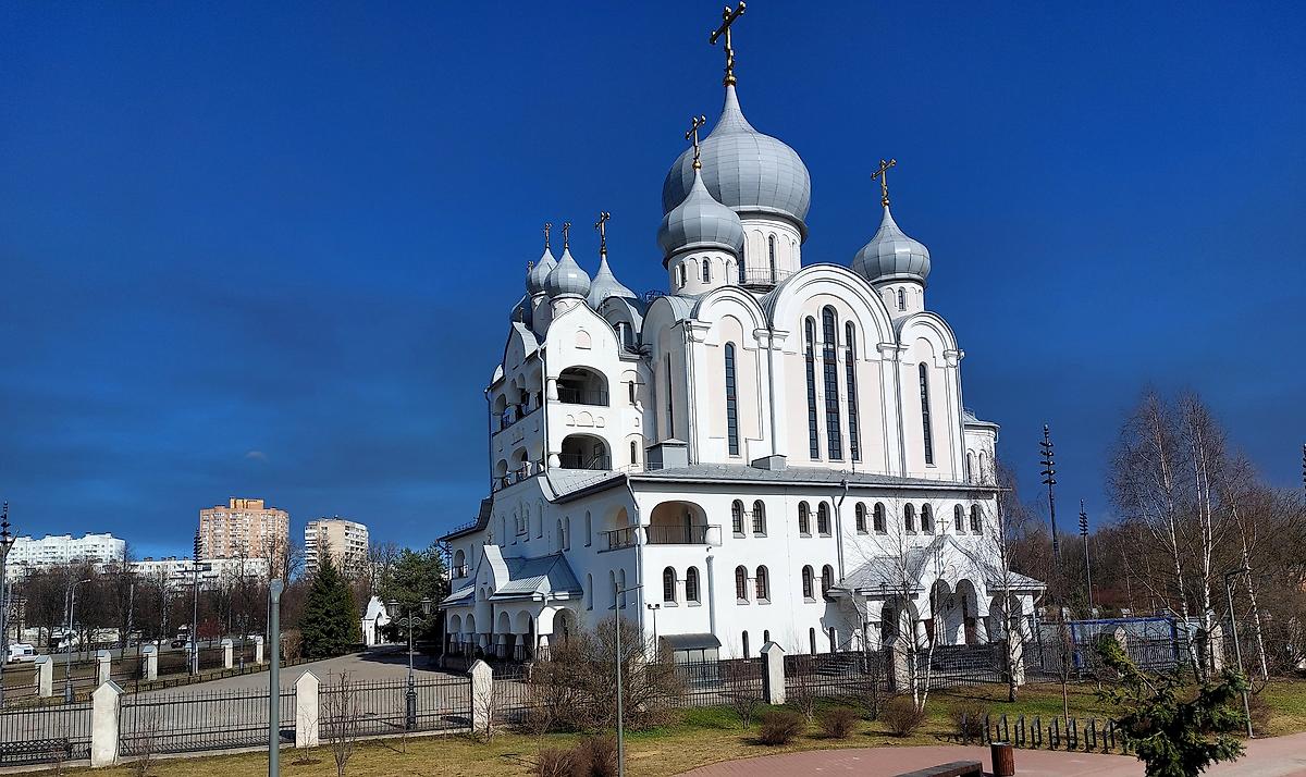 общий вид в ландшафте. Церковь Рождества Христова на Пискарёвском проспекте, Красногвардейский район (Санкт-Петербург, г. Санкт-Петербург)