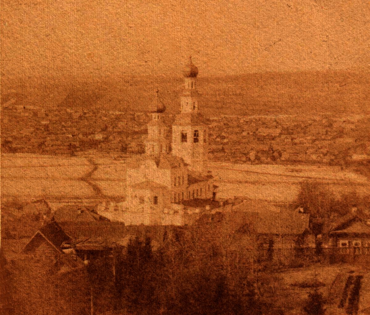 Собор Троицы Живоначальной, Кушва (Кушва (Кушвинский ГО и ГО Верхняя Тура), Свердловская область). архивная фотография, Тиражная почтовая открытка 1900-х годов (выкопировка)
