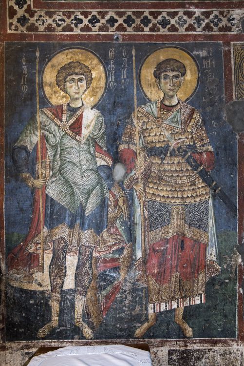 Церковь Космы и Дамиана, Кастория (Эпир и Западная Македония, Греция). интерьер и убранство, Святые Георгий Победоносец и Дмитрий Солунский. Последняя четверть XII в.
