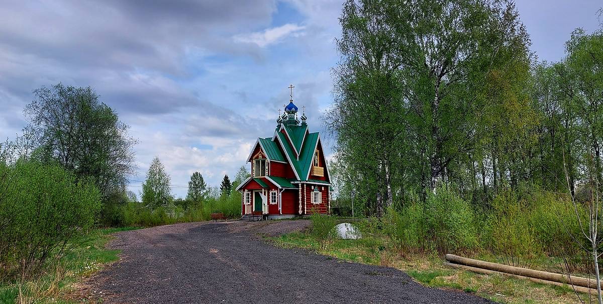 общий вид в ландшафте. Церковь Николая Чудотворца, Куйтежа (Олонецкий район, Республика Карелия)