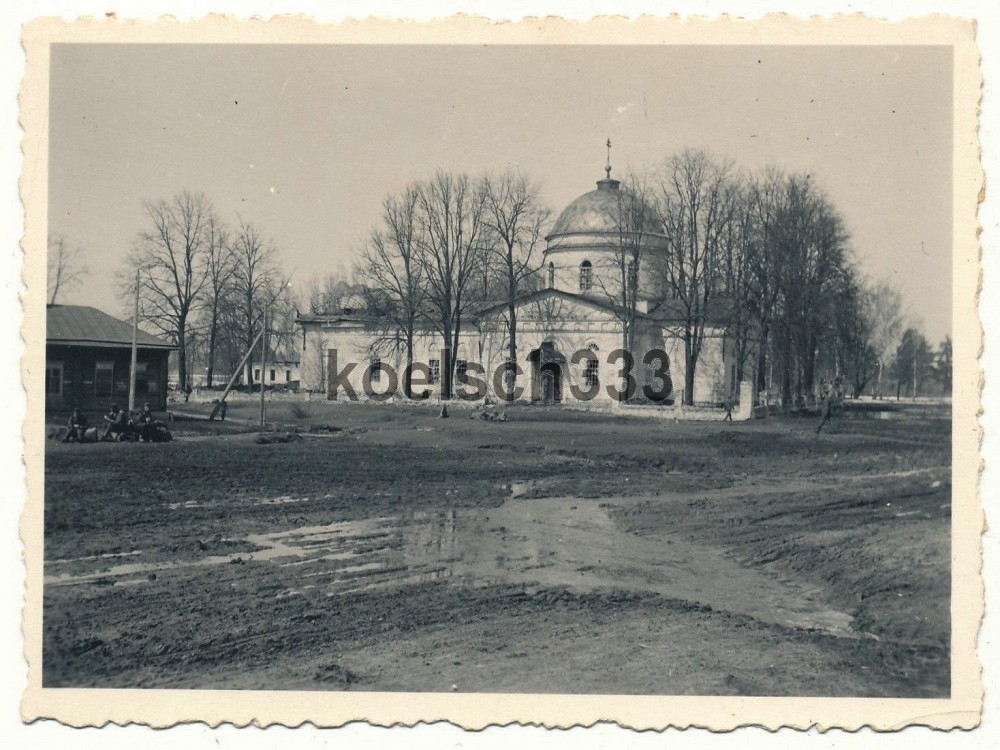 Церковь Казанской иконы Божией Матери (старая), Букань (Людиновский район, Калужская область). архивная фотография, Храм после подрыва колокольни. Фото 1942 г. с аукциона e-bay.de