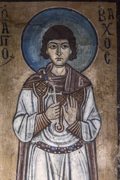 Монастырь Луки Елладского. Собор Луки Елладского (Стириота), Осиос Лукас (Западная Греция, Греция). интерьер и убранство, Святой Вакх. Фреска юго-западного придела. XI в.