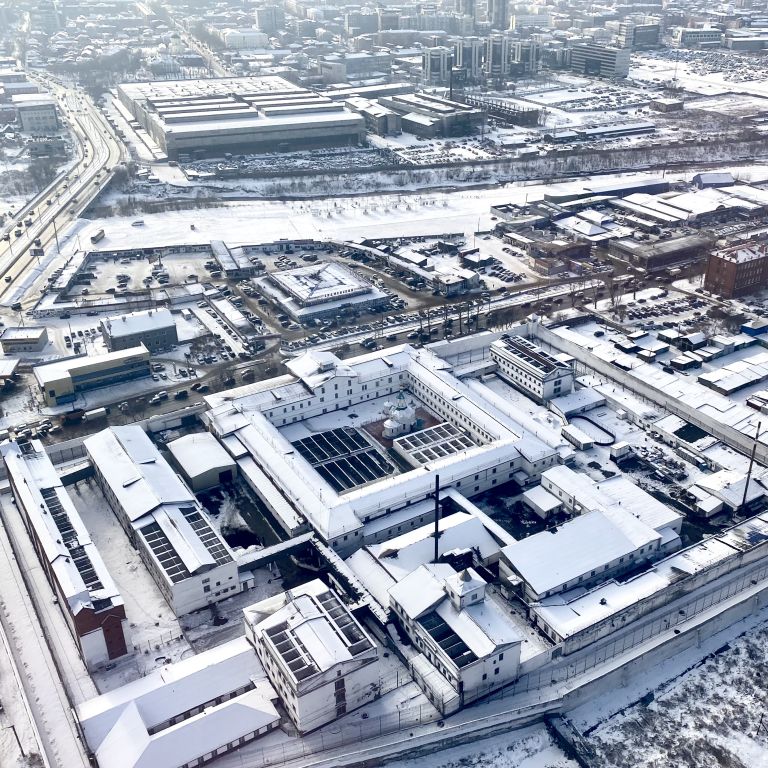 Церковь Бориса и Глеба при СИЗО №1, Иркутск (Иркутск, город, Иркутская область). общий вид в ландшафте, С воздуха 