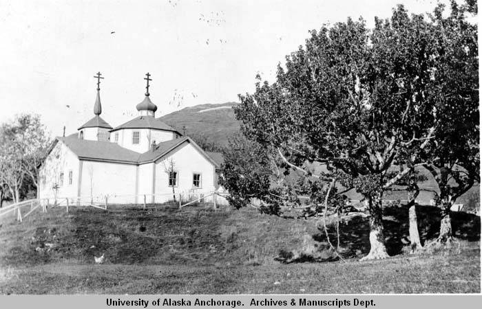 Церковь Воскресения Христова, Кадьяк (Аляска, США). архивная фотография, Фото 1917 года. Автор J.W. Shipley