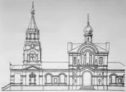 Церковь Успения Пресвятой Богородицы, Фасад Успенского храма. Архивный чертеж. 1887<br>, Плаи, Демидовский район, Смоленская область