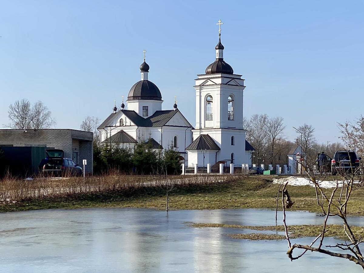 Вид с северо-востока через пруд в парке, художественные фотографии. Церковь Покрова Пресвятой Богородицы (новая), Могилёв (Могилёв, город, Беларусь, Могилёвская область)