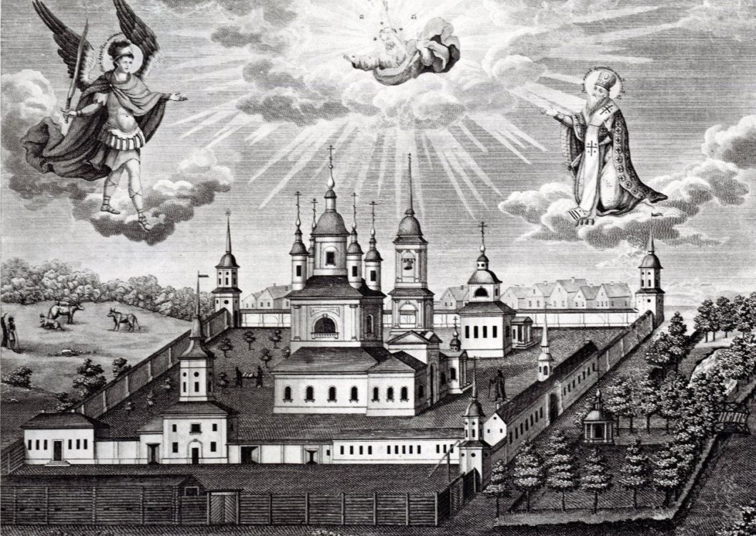 Сковородский Михайловский монастырь, Сковородка, урочище (Новгородский район, Новгородская область). графика, Гравюра 1863 г. Источник - сообщество 