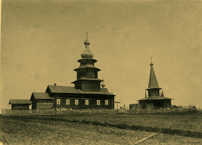 Церковь Николая Чудотворца, Верховский Погост (Верховье) (Тарногский район, Вологодская область). архивная фотография, Верховской погост. Фотография конец XIX - начало ХХ века. https://pikabu.ru/story/tarnogskiy_rayon_kakim_on_byil_6503166