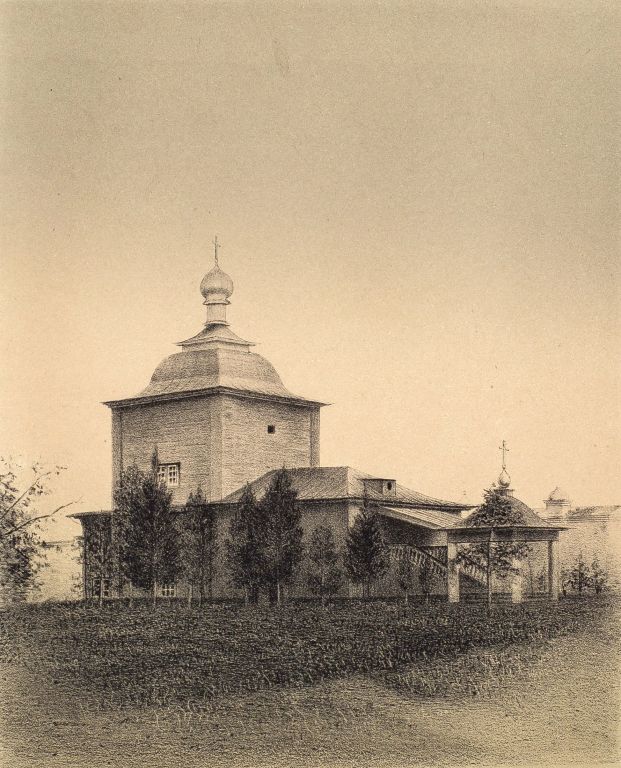 Вознесенский монастырь. Церковь Тихвинской иконы Божией Матери, Иркутск (Иркутск, город, Иркутская область). архивная фотография, Старинная литография из фондов Нижегородского государственного художественного музея. 1864 год. Автор В.Ф. Тимм