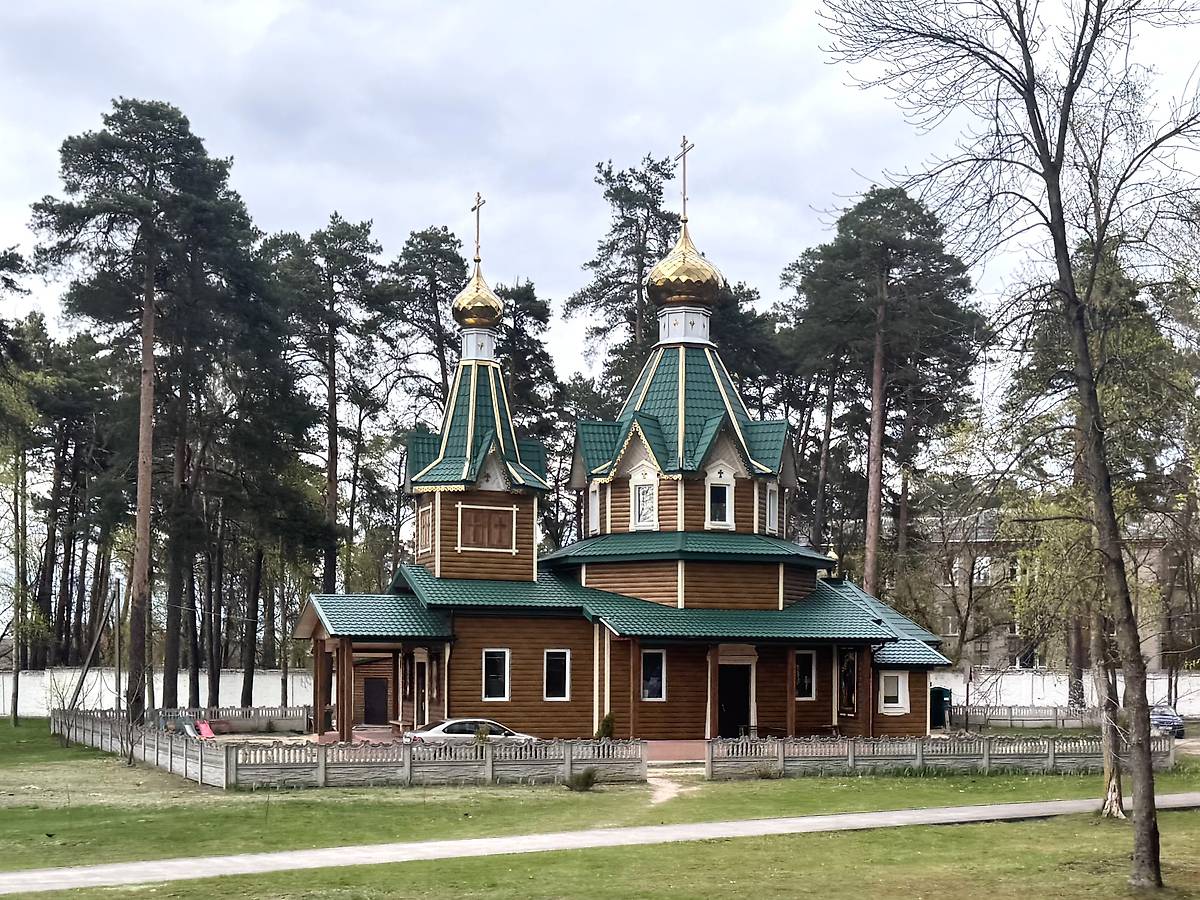 Вид с юга с дороги, общий вид в ландшафте. Церковь Алексия Лельчицкого, Гомель (Гомель, город, Беларусь, Гомельская область)