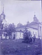 Церковь Благовещения Пресвятой Богородицы, Фото 1935 г. Благовещенская церковь - справа. Госкаталог №  38735167. ГНИМА им Щусева<br>, Кичменьга, Кичменгско-Городецкий район, Вологодская область