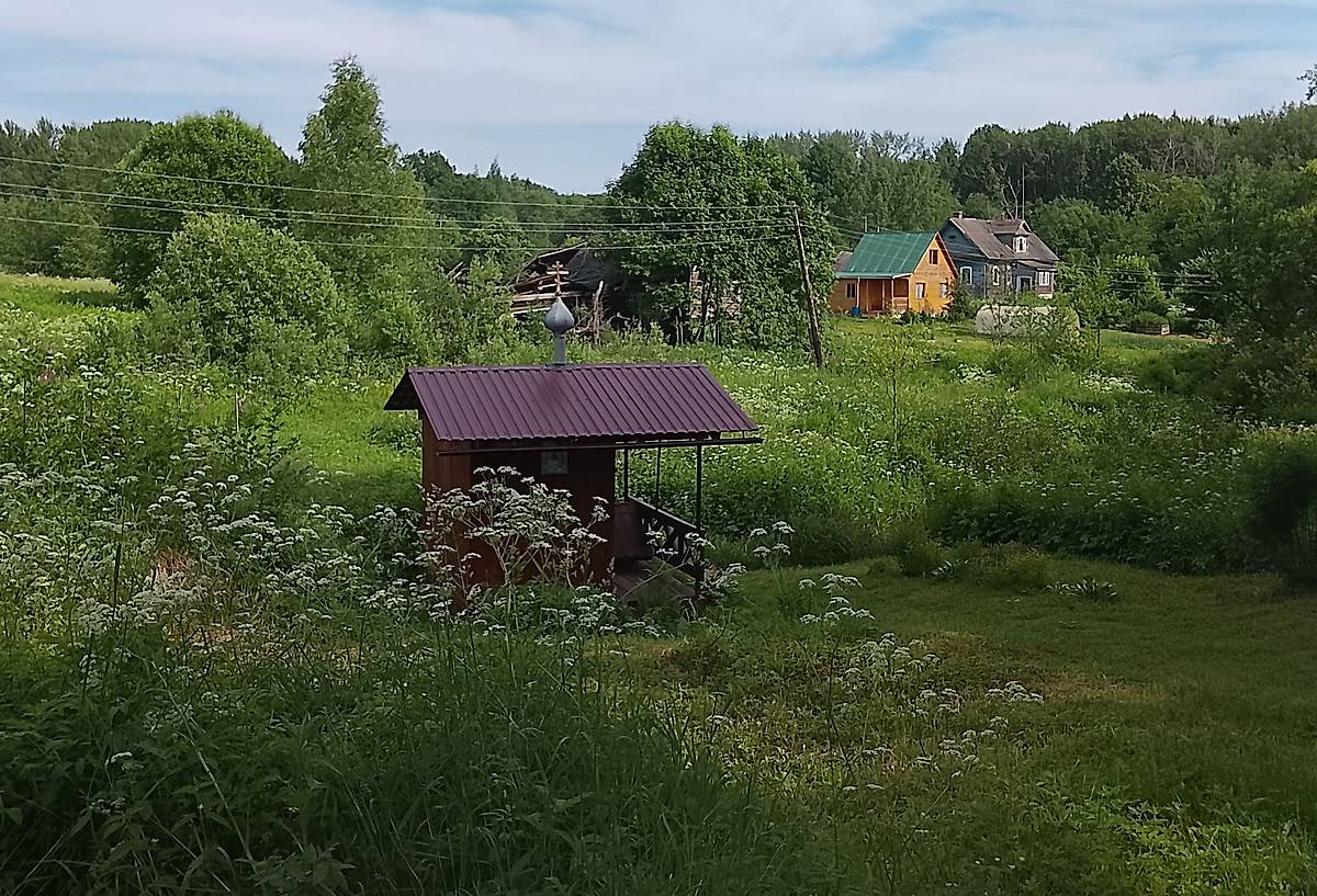 общий вид в ландшафте. Часовня Георгия Победоносца, Островно (Удомельский район, Тверская область)