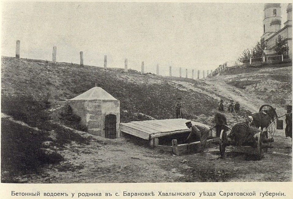 Церковь Казанской иконы Божией Матери (старая), Барановка (Николаевский район, Ульяновская область). архивная фотография, Фото 1912 г., церковь в верхнем правом углу, источник: pastvu.com/p/1066379