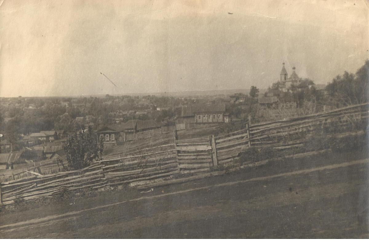 Снимок старого города Сергача с Дамаскинской Церковью вдали. Начало XX в. goskatalog.ru, архивная фотография. Церковь Иоанна Дамаскина, Сергач (Сергачский район, Нижегородская область)