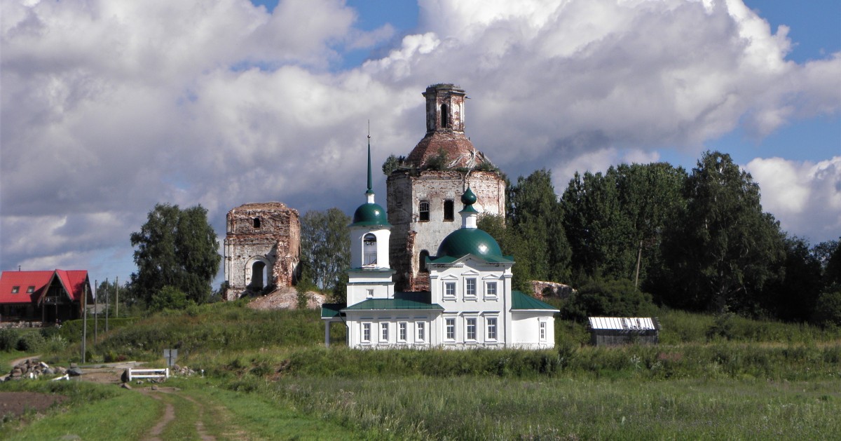 Церковь Георгия Победоносца, Троицкое (Вашкинский район, Вологодская область). общий вид в ландшафте