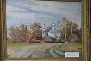 Церковь Казанской Иконы Божией Матери (старая), Картина с изображением Казанской церкви в селе Всходы. Картина из фондов Мемориального музея Исаковского в селе Всходы Угранского района., Всходы, Угранский район, Смоленская область