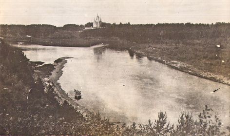 Церковь Бориса и Глеба, Знаменское (Ржевский район и г. Ржев, Тверская область). архивная фотография, вид с волги