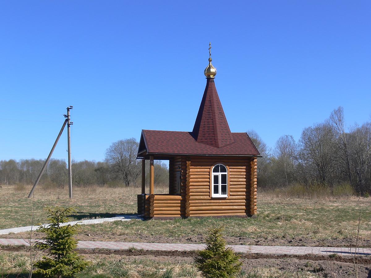 общий вид в ландшафте. Часовня Илии Пророка, Остров (Плюсский район, Псковская область)