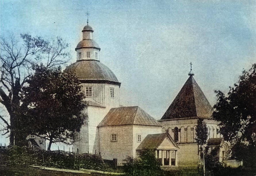 Церковь Михаила Архангела, Леньков (Новгород-Северский район, Украина, Черниговская область). архивная фотография, Частная коллекция. Раскрашенное фото 1900-х годов