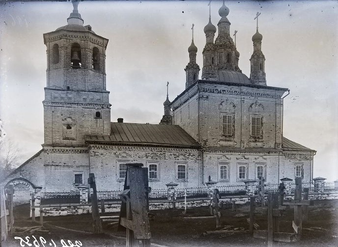 Церковь Троицы Живоначальной, Телегово (Монастырская Пашня) (Красноборский район, Архангельская область). архивная фотография, Фото 1920-32 гг.. Госкаталог музейного фонда. Государственный научно-исследовательский музей архитектуры имени А.В. Щусева.