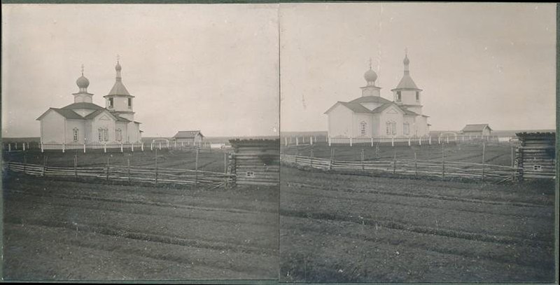 Церковь Георгия Победоносца, Ценогора (Лешуконский район, Архангельская область). архивная фотография, Стереопара 1909 года из фондов Российского государственного музея Арктики и Антарктики. Автор Д.Д. Руднев