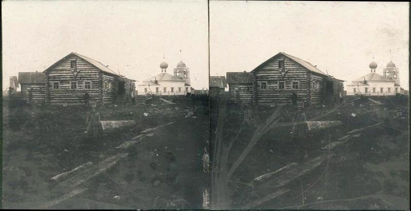 Церковь Георгия Победоносца, Куя (Заполярный район, Ненецкий автономный округ). архивная фотография, Стереопара 1909 года из фондов Российского государственного музея Арктики и Антарктики. Автор Д.Д. Руднев