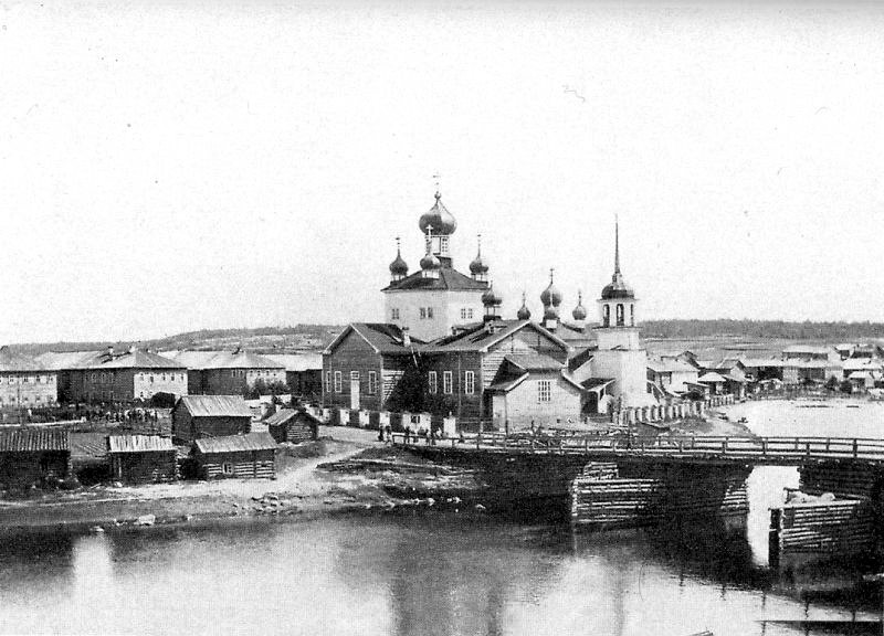 Храмовый комплекс. Церкви Сретения Господня и Преображения Господня, Тамица (Онежский район, Архангельская область). архивная фотография, Старинное фото с сайта onegaonline.ru