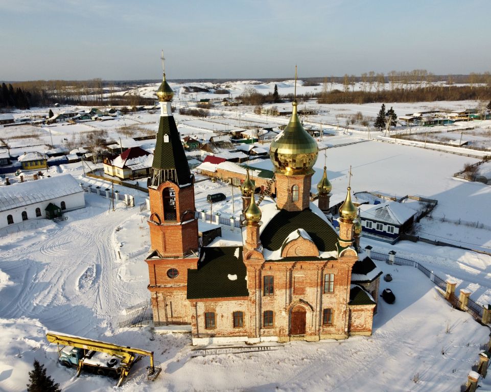 Церковь Николая Чудотворца, Итатский (Тяжинский район, Кемеровская область). фасады, С дрона