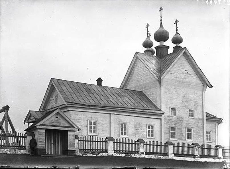 Церковь Николая Чудотворца на Горском погосте, Горка (Лодейнопольский район, Ленинградская область). архивная фотография, Вид с южной стороны. Фото Каликина Ф. А.  1921 г. (ОФ НА ИИМК РАН)