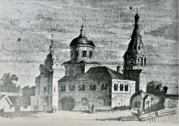 Церковь Троицы Живоначальной, Лысково (Лысковский район, Нижегородская область). графика, Из журнала «Иллюстрация» 1861 год. Возможно, перестройка после пожара. Сайт Лысковского благочиния