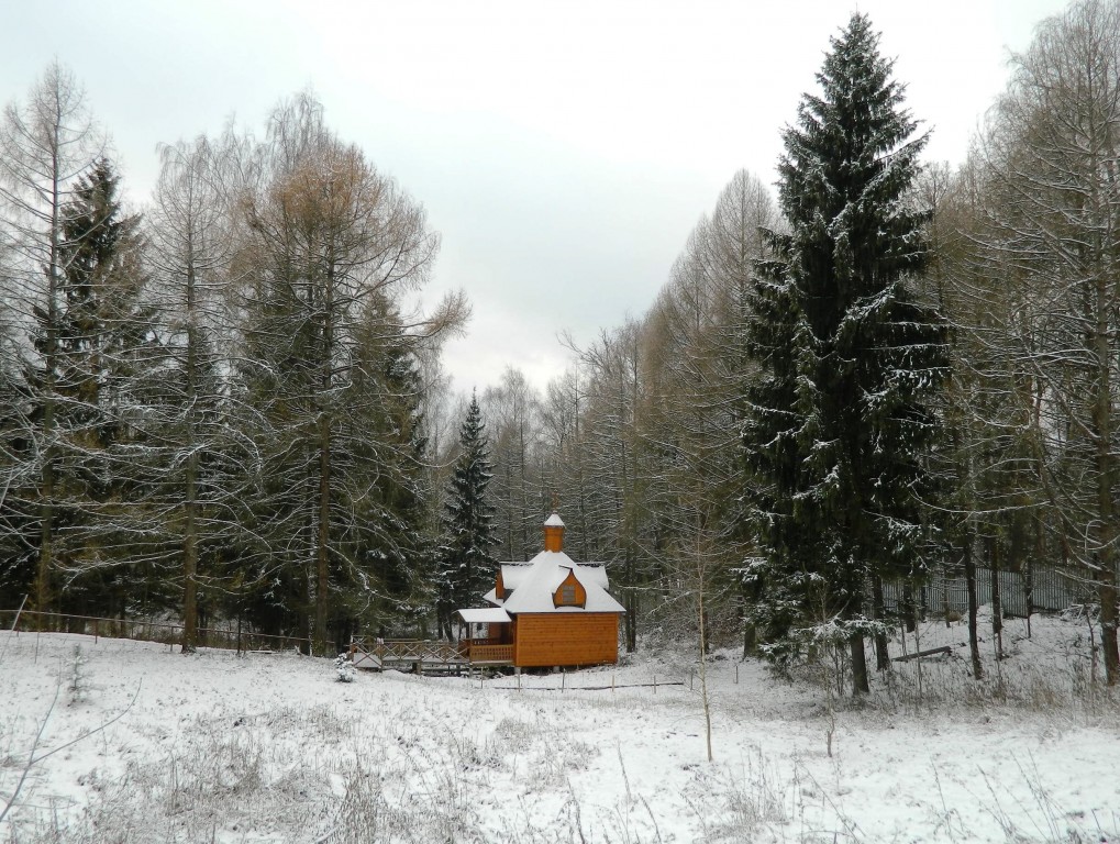 Часовня Рождества Пресвятой Богородицы, Льялово (Солнечногорский городской округ, Московская область). общий вид в ландшафте, Купальня на святом источнике Пресвятой Богородицы