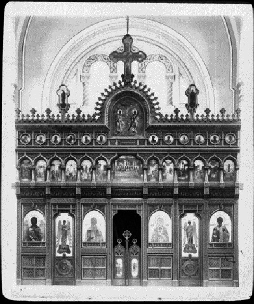 Церковь Георгия Победоносца, Бая (Сучава, Румыния). архивная фотография, Интерьер храма. Фото 1910-х годов из приходского архива