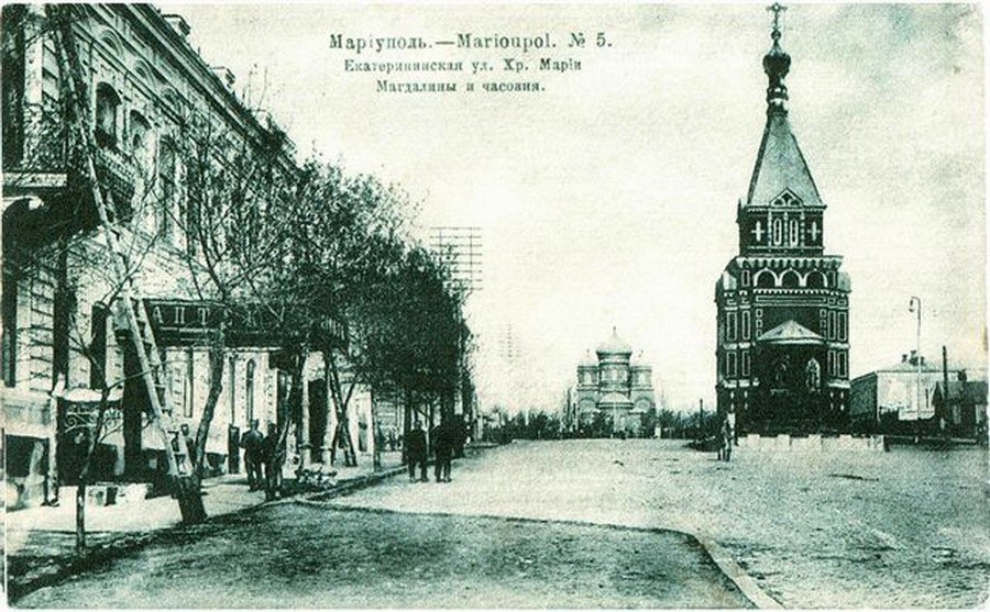 Часовня в память Чудесного спасения Цесаревича Николая Александровича в 1891 году, Мариуполь (Мариупольский район, Украина, Донецкая область). архивная фотография, Тиражная почтовая открытка 1900-х годов