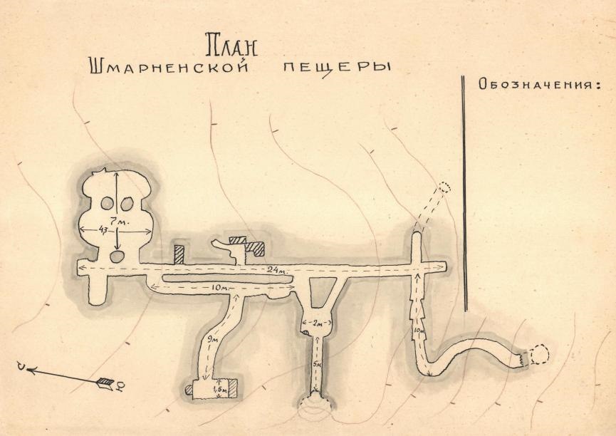 Неизвестная часовня в Шмарненской пещере, Новая Деревня (Старый Оскол, город, Белгородская область). графика, План пещеры с сайта Старооскольского краеведческого музея