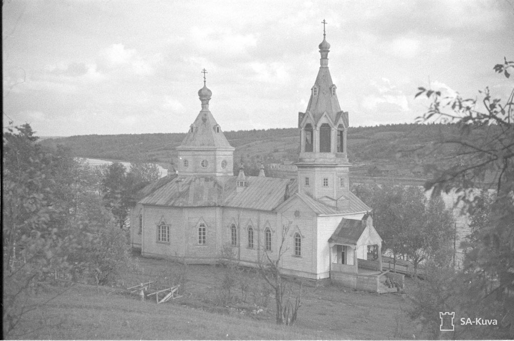 Церковь Александра Невского, Мятусово (Подпорожский район, Ленинградская область). архивная фотография, Фото из SA-kuva (военного архива Финляндии), №50687. 1942-1944. Аннотация: 