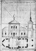 Церковь Воздвижения Креста Господня, Д. Дасушков. План и фасад Крестовоздвиженской церкви села Исаково Макарьевского уезда. 1802 bibl-kostroma.ru, Исаково, Юрьевецкий район, Ивановская область