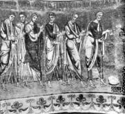 Михайловский Златоверхий монастырь. Собор Михаила Архангела (старый), «Евхаристия». Мозаика 12 ст. Источник: Логвин Г.Н. «Украина и Молдавия». – М.: «Искусство», 1982 г.<br>, Старый Киев, Шевченковский район, Украина, г. Киев