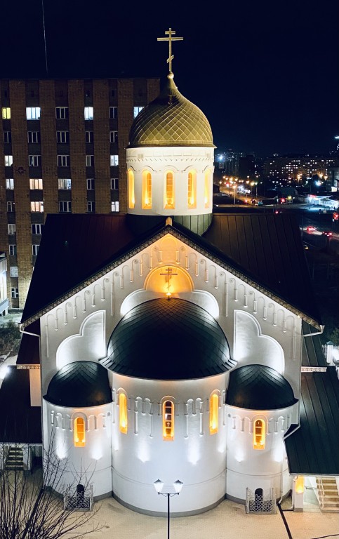 Церковь Сретения Владимирской иконы Божией Матери, Красноярск (Красноярск, город, Красноярский край). художественные фотографии, Вид с востока вечером 