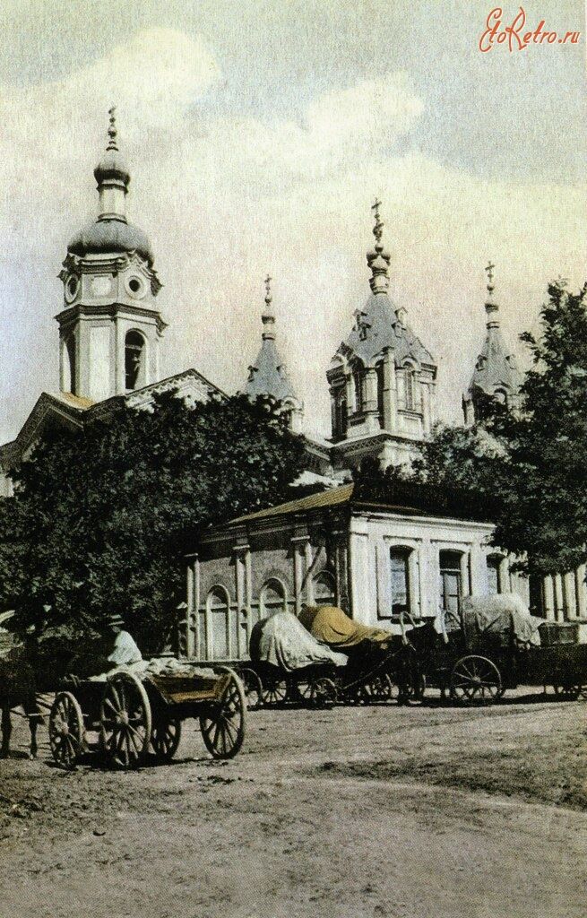 Собор Покрова Пресвятой Богородицы (старый), Запорожье (Запорожье, город, Украина, Запорожская область). архивная фотография, Раскрашенная почтовая фотокарточка нач. ХХ века. Приблизительная датировка: 1909-1916 гг.