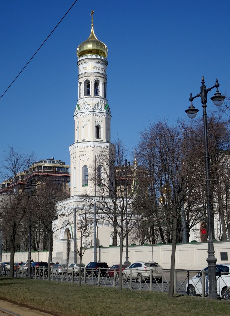 Московский район. Воскресенский Новодевичий Монастырь. Церковь Положения Пояса Пресвятой Богородицы в колокольне. фасады, Вид с Московского пр.