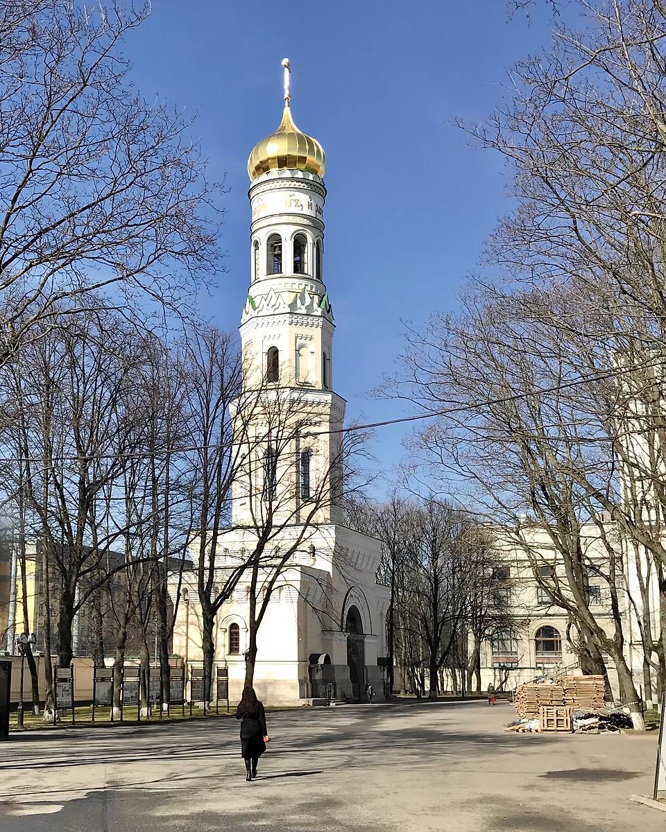 Вид с ЮВ, фасады. Воскресенский Новодевичий монастырь. Церковь Положения Пояса Пресвятой Богородицы в колокольне, Московский район (Санкт-Петербург, г. Санкт-Петербург)