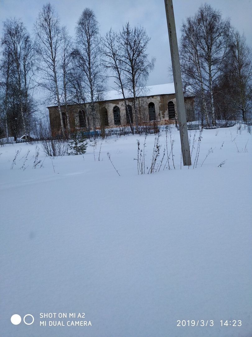 Церковь Николая Чудотворца, Погост Никольский (Усть-Кубинский район, Вологодская область). фасады, Храм зимой 2019 г.