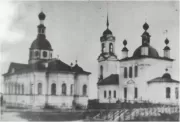 Церковь Воскресения Христова, Слева церковь Александра Невского, справа Воскресения Христова<br>, Воскресенское (Пунема), Вожегодский район, Вологодская область