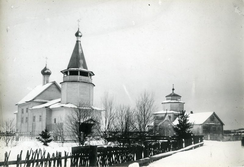 Лукинская (Озера). Храмовый комплекс. Церкви Успения Пресвятой Богородицы и Богоявления Господня. архивная фотография, Фото 1916 г. из фондов Российского этнографического музея. (ГК №25333893)