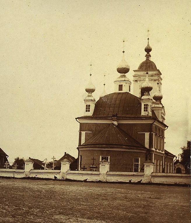 Церковь Успения Пресвятой Богородицы, Черкасово (акватория Рыбинского водохранилища) (Брейтовский район, Ярославская область). архивная фотография, Почтовая фотооткрытка 1900-х годов