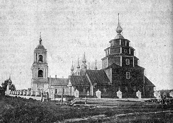 Храмовый комплекс. Церкви Троицы Живоначальной и Успения Пресвятой Богородицы, Черкасово (акватория Рыбинского водохранилища) (Брейтовский район, Ярославская область). архивная фотография,  Фото начала XX в. на сайте www.yaroslavskiy-kray.com