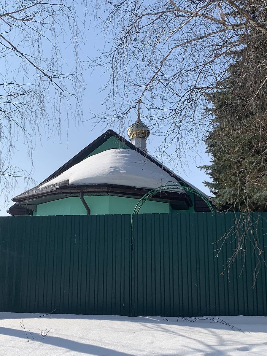 общий вид в ландшафте. Церковь Боголюбской иконы Божией Матери, Нижние Прыски (Козельский район, Калужская область)