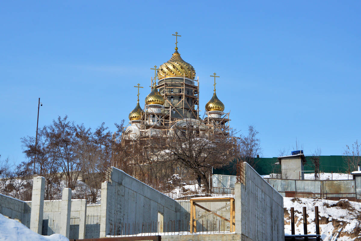 Церковь Александра Невского, Воронеж (Воронеж, город, Воронежская область). документальные фотографии, В процессе строительства. Установлены купола