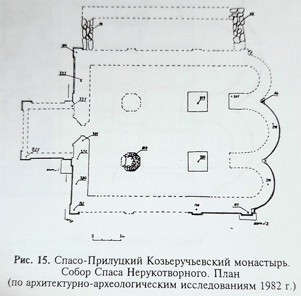 Церковь Спаса Нерукотворного Образа, Карандашевская (Приморский район, Архангельская область). графика, План. Рисунок из книги О. В. Овсянникова “Средневековые города Архангельского севера. Люди, события, даты.” 1992 г.