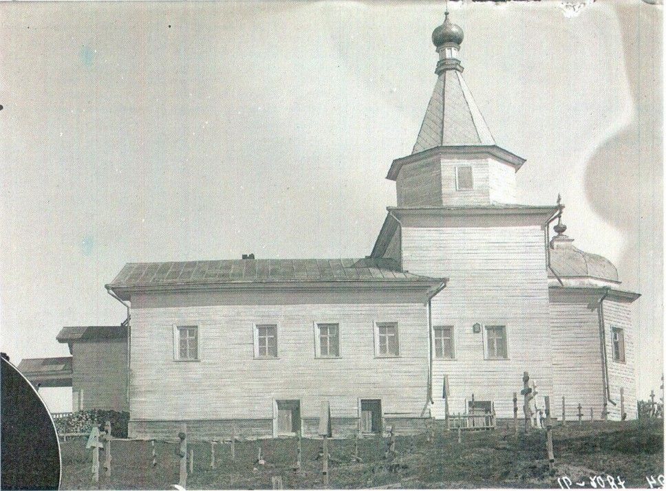 Церковь Николая Чудотворца (деревянная), Афанасьевская (Долговицкое) (Тарногский район, Вологодская область). архивная фотография, Николаевская Долговицкая деревянная церковь, построенная в 1716 г. Фото Каликина Ф. А. 1920-х гг. из фондов НА ИИМК РАН